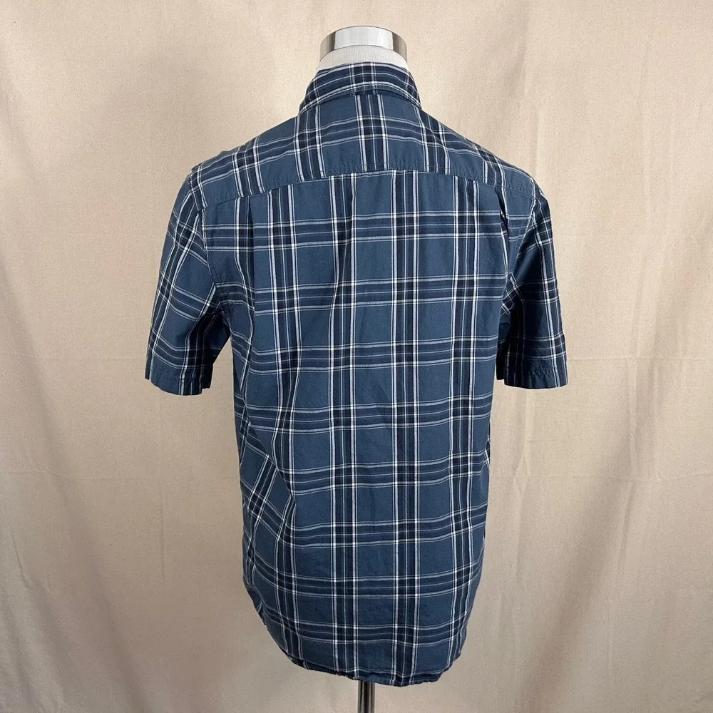 Duluth Trading Co 40 Grit Small Standard Fit Shirt Blue Plaid Short Sleeve Mens